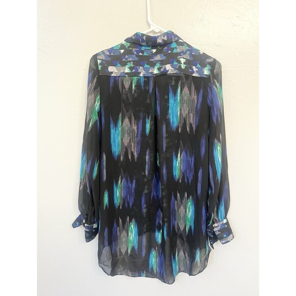 KIRNA ZABETE Blue Black Hi Low Ruffle Multi Print Top Small Tunic Artsy Art - Picture 9 of 9